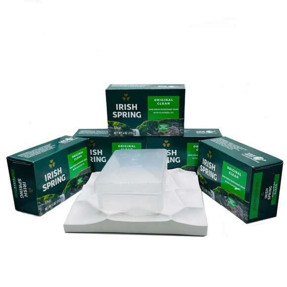 Irish Spring Soap Bar 4.0oz Original Clean 5pk with Soap Holder - Picture 1 of 2